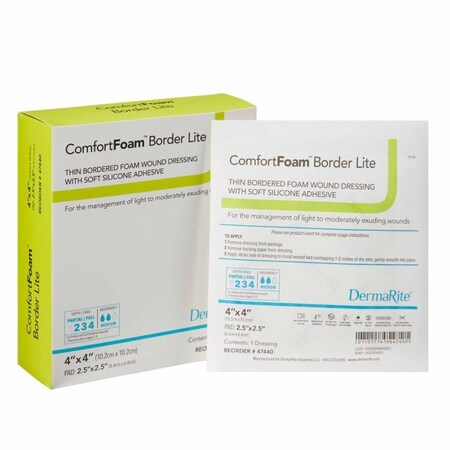 Comfortfoam Border Lite Thin Foam Dressing 4 X 4 Inch With Border Waterproof Backing Silicone Adhesive Square Sterile, 10PK 47440